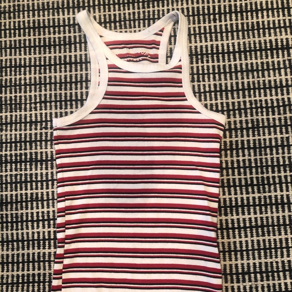 Red, Black, and White Striped Tank Top